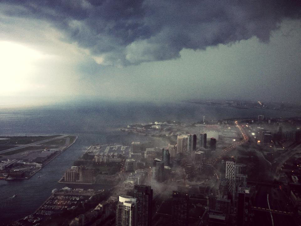View from CN Tower looking towards the venue during Friday's storm